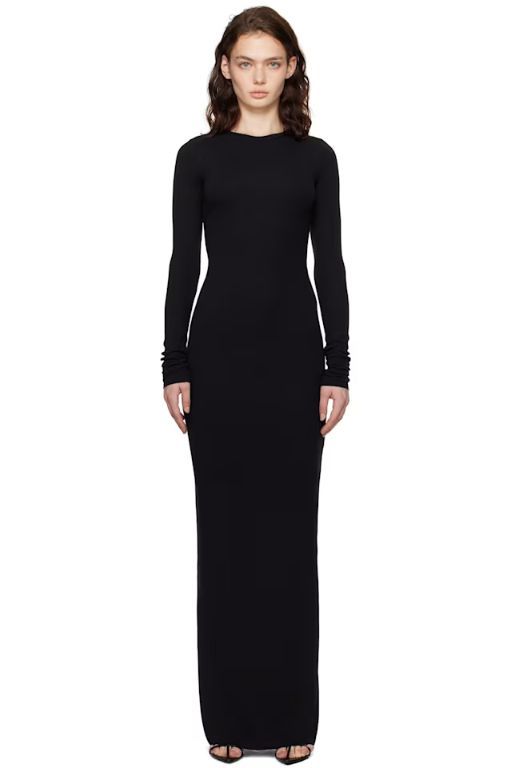 [ETERNE]Black Long Sleeve Crewneck Maxi Dress 251910F055002