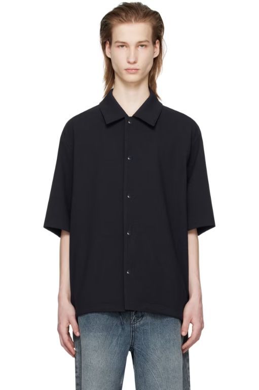 [솔리드옴므]Navy Drawstring Shirt 241221M192013
