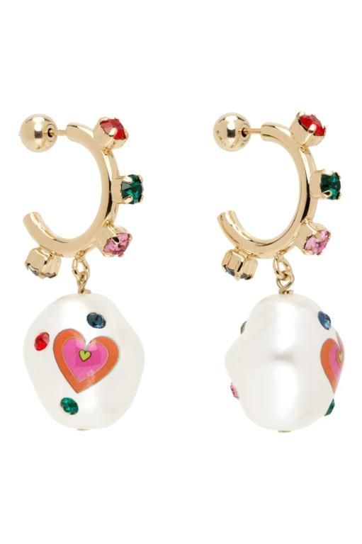 [Safsafu]Gold Pearl Jelly Heart Earrings 231413F022020