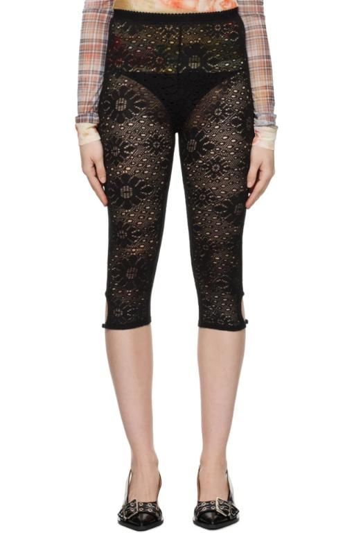 [OPEN YY]Black Floral Leggings 241731F088003