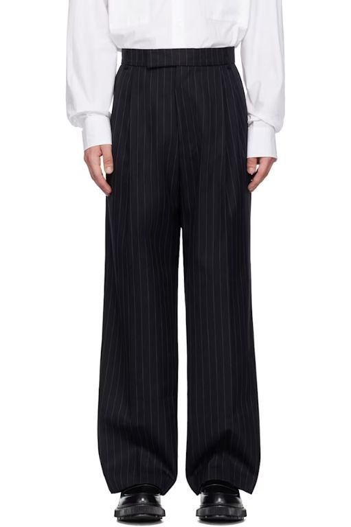 [THE FRANKIE SHOP]Navy Pinstripe Beo Trousers 242115M191024