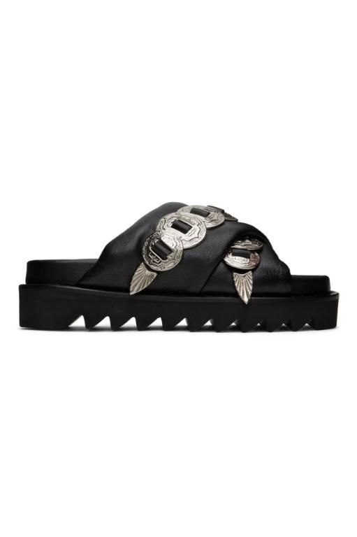 [토가풀라]SSENSE Exclusive Black Cross Strap Flat Sandals 231492F124005