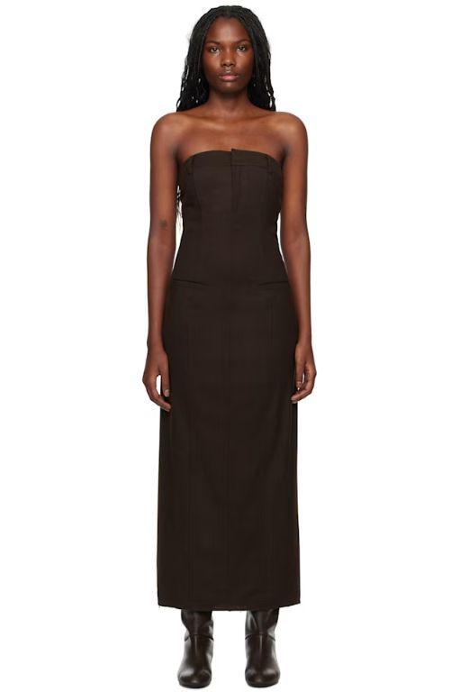 [GIMAGUAS]Brown Broadcloth Maxi Dress 242776F055002
