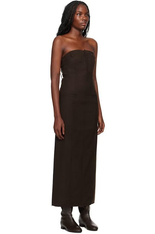 [GIMAGUAS]Brown Broadcloth Maxi Dress 242776F055002