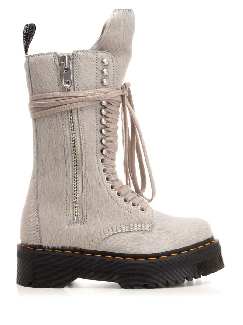 RICK OWENS x DR. MARTENS Beige Pearl  Quad sole calf length boots  JP2