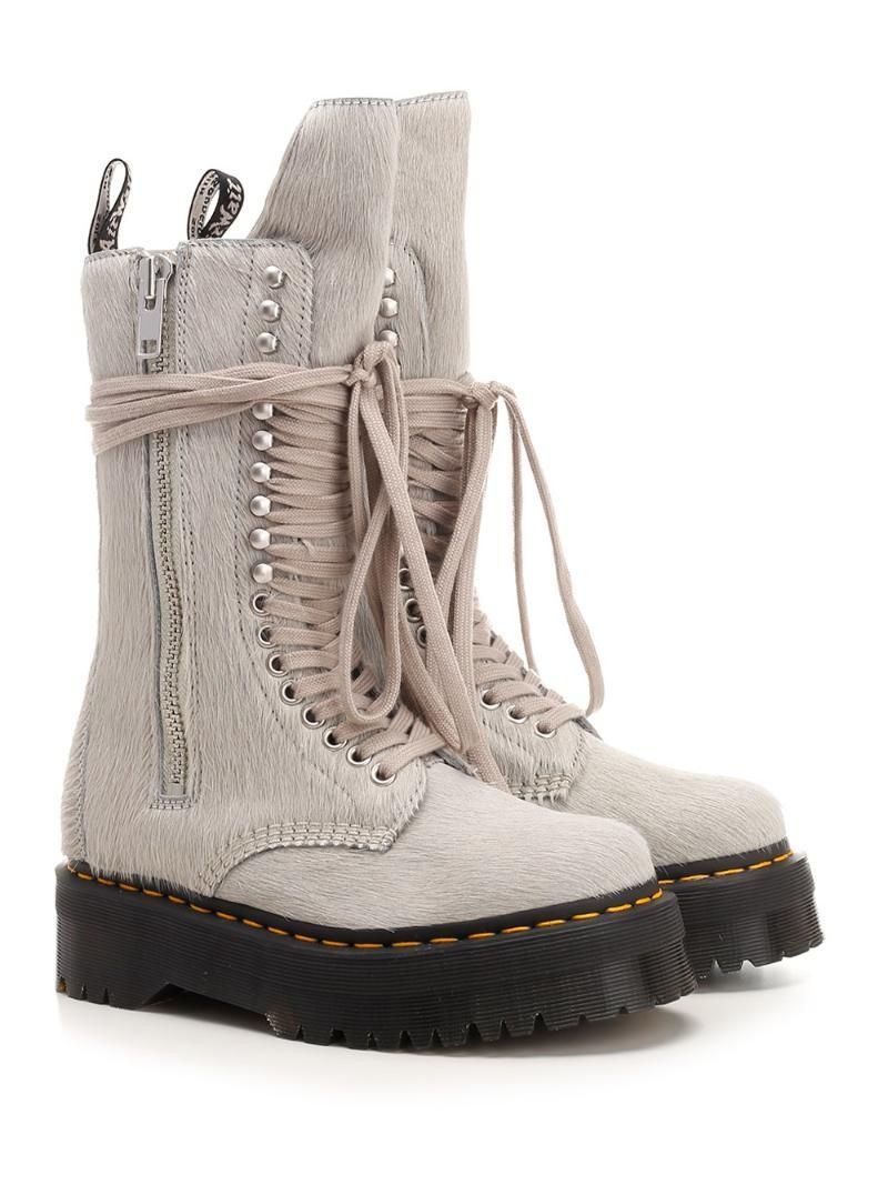 RICK OWENS x DR. MARTENS Beige Pearl  Quad sole calf length boots  JP2