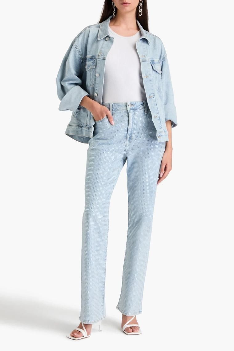SIMKHAI Liam crystal embellished high rise straight leg jeans 1647597351618283