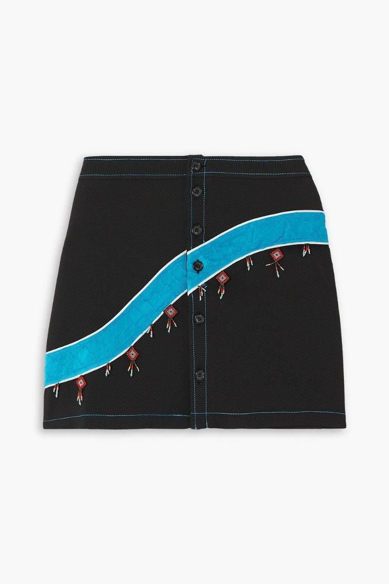 AHLUWALIA Priya embellished cloque trimmed pique mini skirt