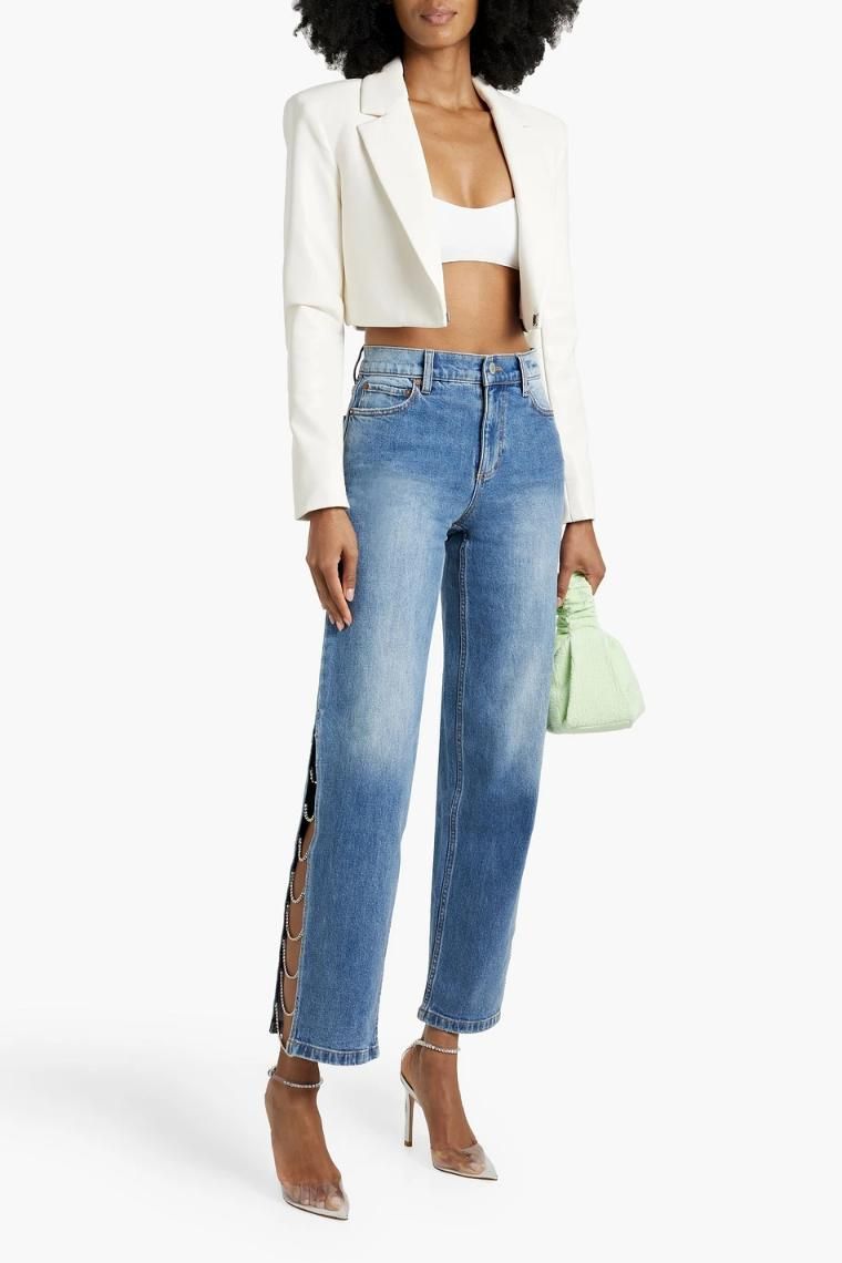 ALICE + OLIVIA JEANS Gayle crystal embellished low rise straight leg jeans 1647597345189017