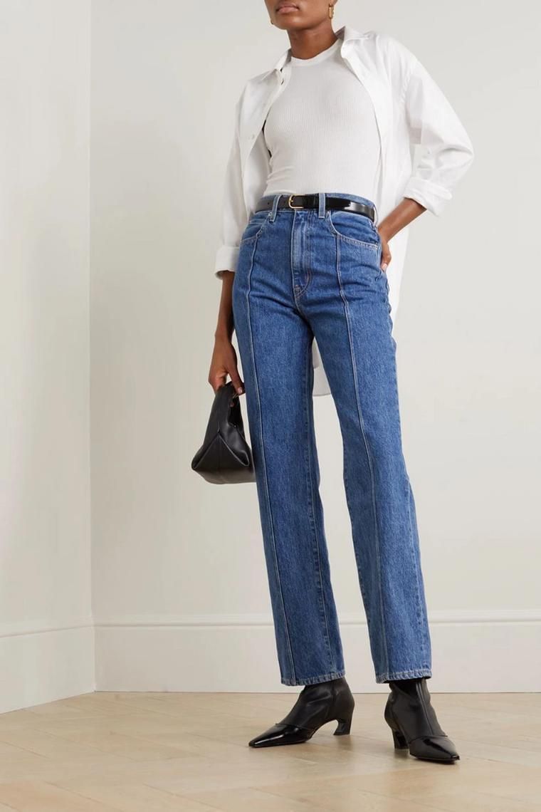 SLVRLAKE London pintucked high rise straight leg  jeans