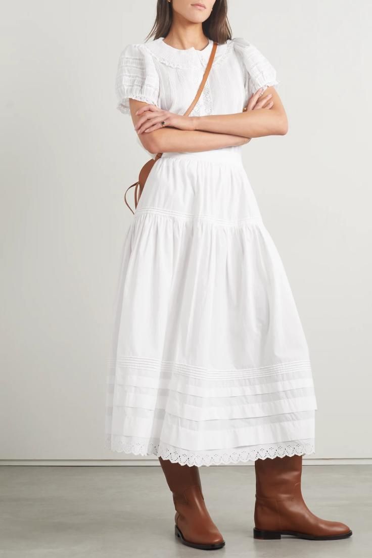DOEN Sebastiane broderie anglaise trimmed organic cotton poplin midi skirt