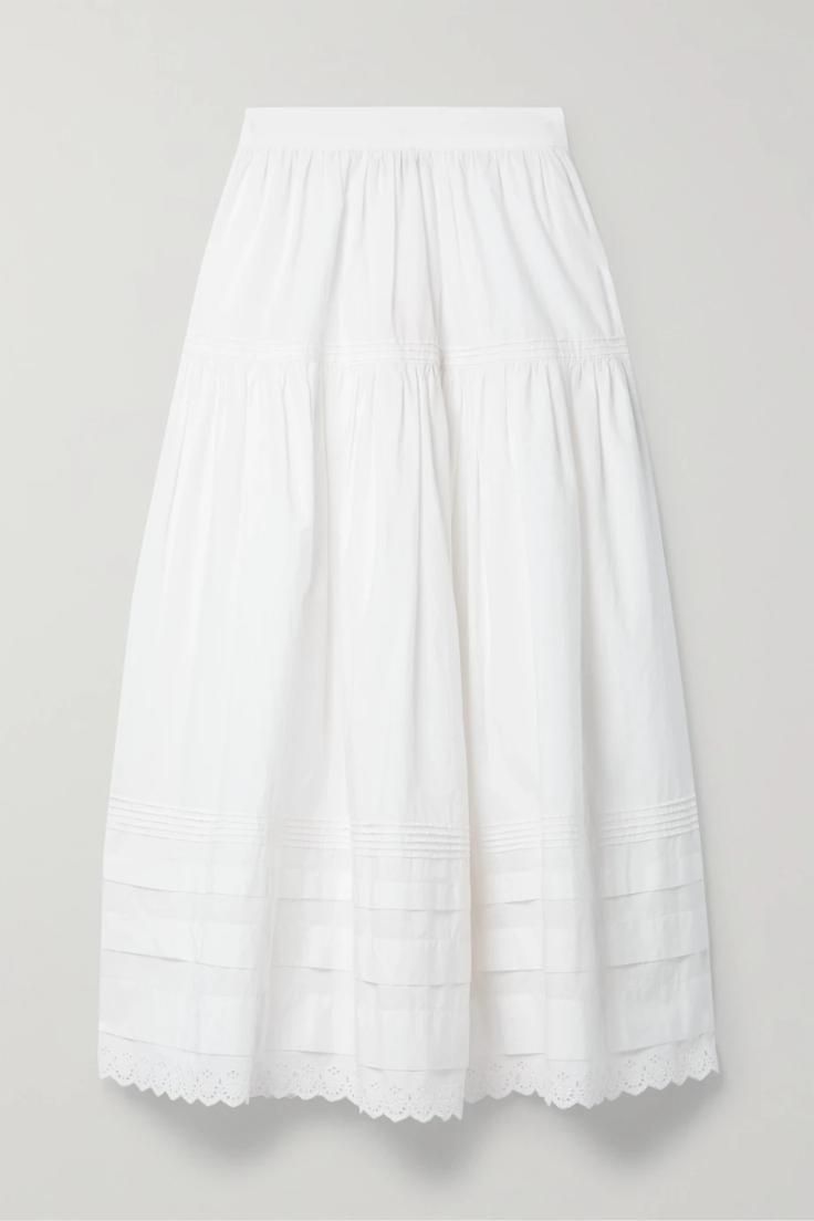 DOEN Sebastiane broderie anglaise trimmed organic cotton poplin midi skirt