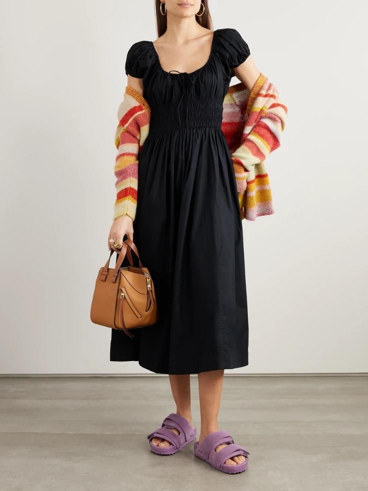DOEN Quinn tie detailed shirred organic cotton poplin midi dress