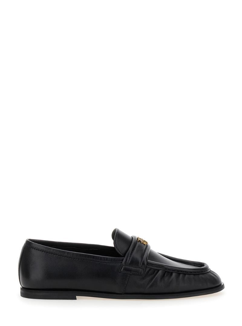 PINKO Black Loafers with Front Metal Logo Detail in Leather Woman SD0349P003Z99