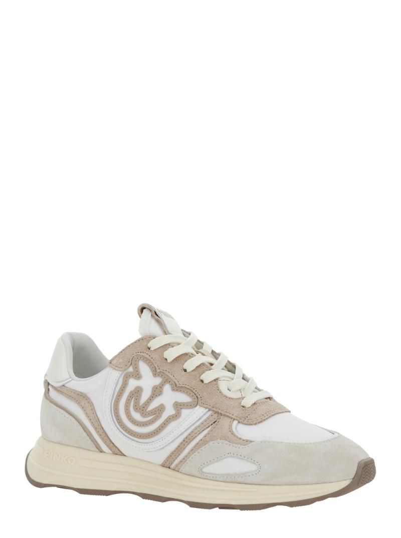 핀코 여성 Zoe Beige Low Top Sneaker with Love Birds Diamond Cut Logo in Suede and Tech Fabric Woman
