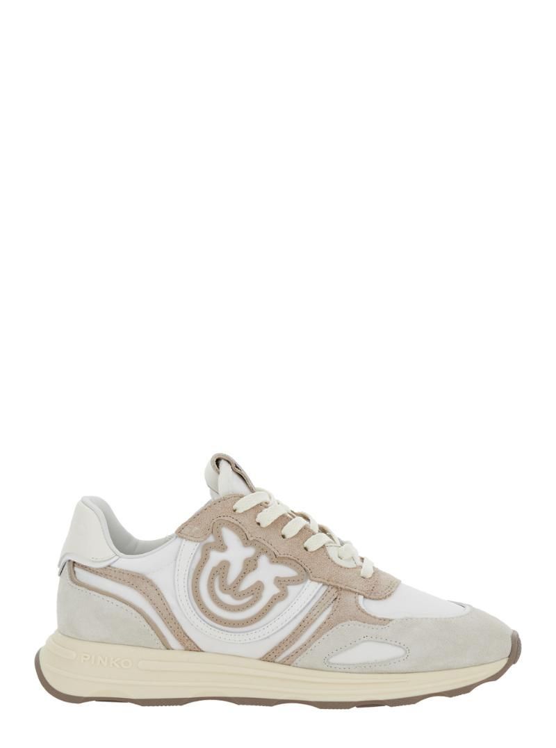 핀코 여성 Zoe Beige Low Top Sneaker with Love Birds Diamond Cut Logo in Suede and Tech Fabric Woman