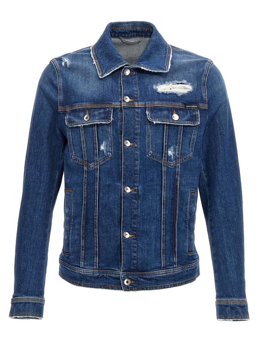 DOLCE E GABBANA Blue Jacket with Classic Collar and Rips in Denim Stretch Man G9VZ8DG8LN5S9001