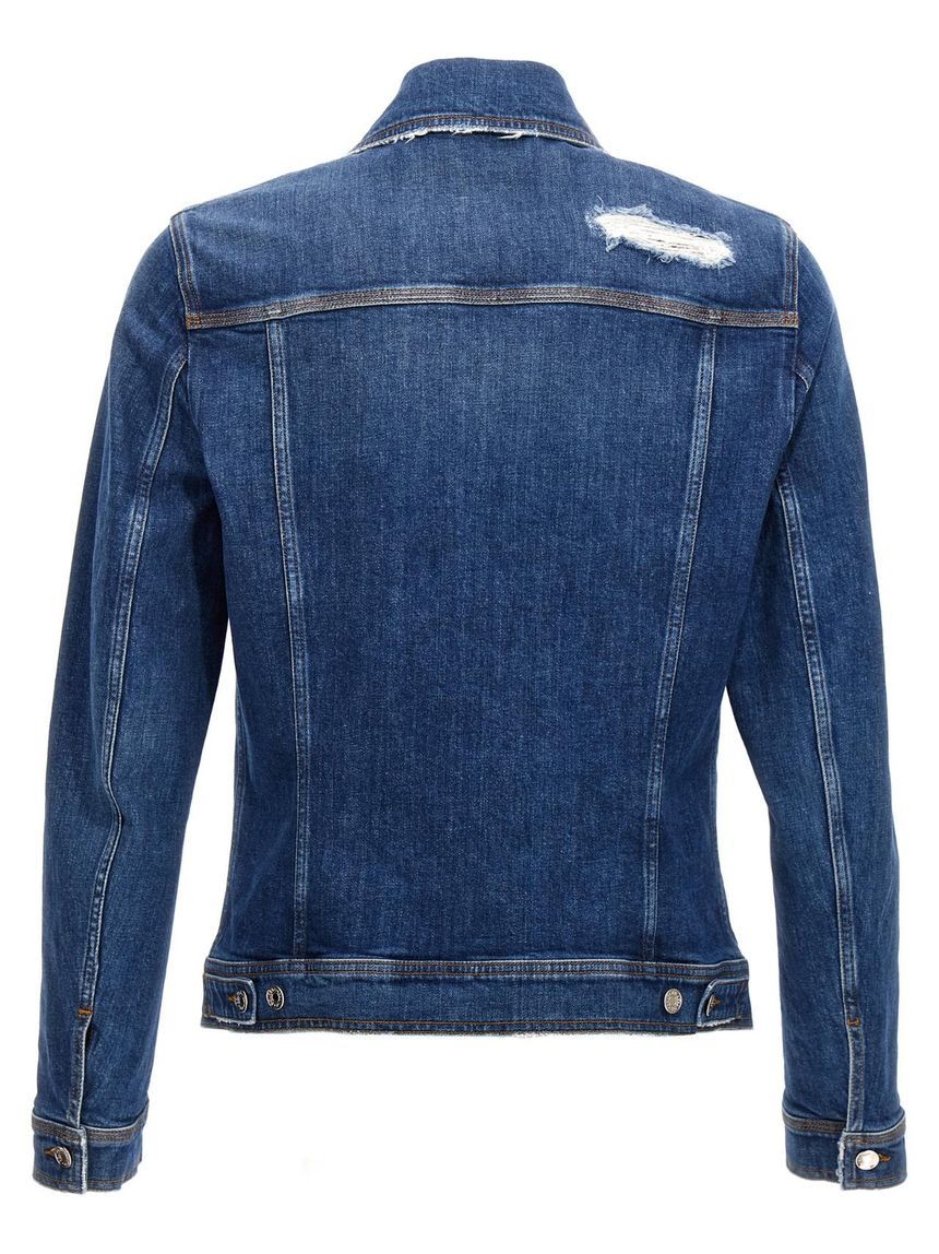 DOLCE E GABBANA Blue Jacket with Classic Collar and Rips in Denim Stretch Man G9VZ8DG8LN5S9001