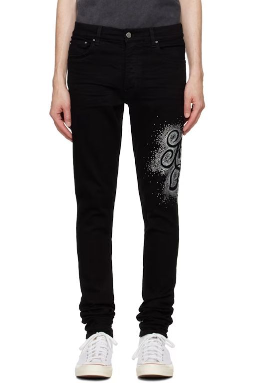 Black MA Swirl Crystal Skinny Jeans 242886M186071
