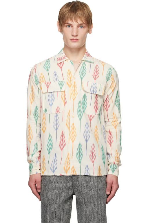 [드레익스]Off White Ikat Print Brushed Cotton Camp Collar Shirt 242488M192009