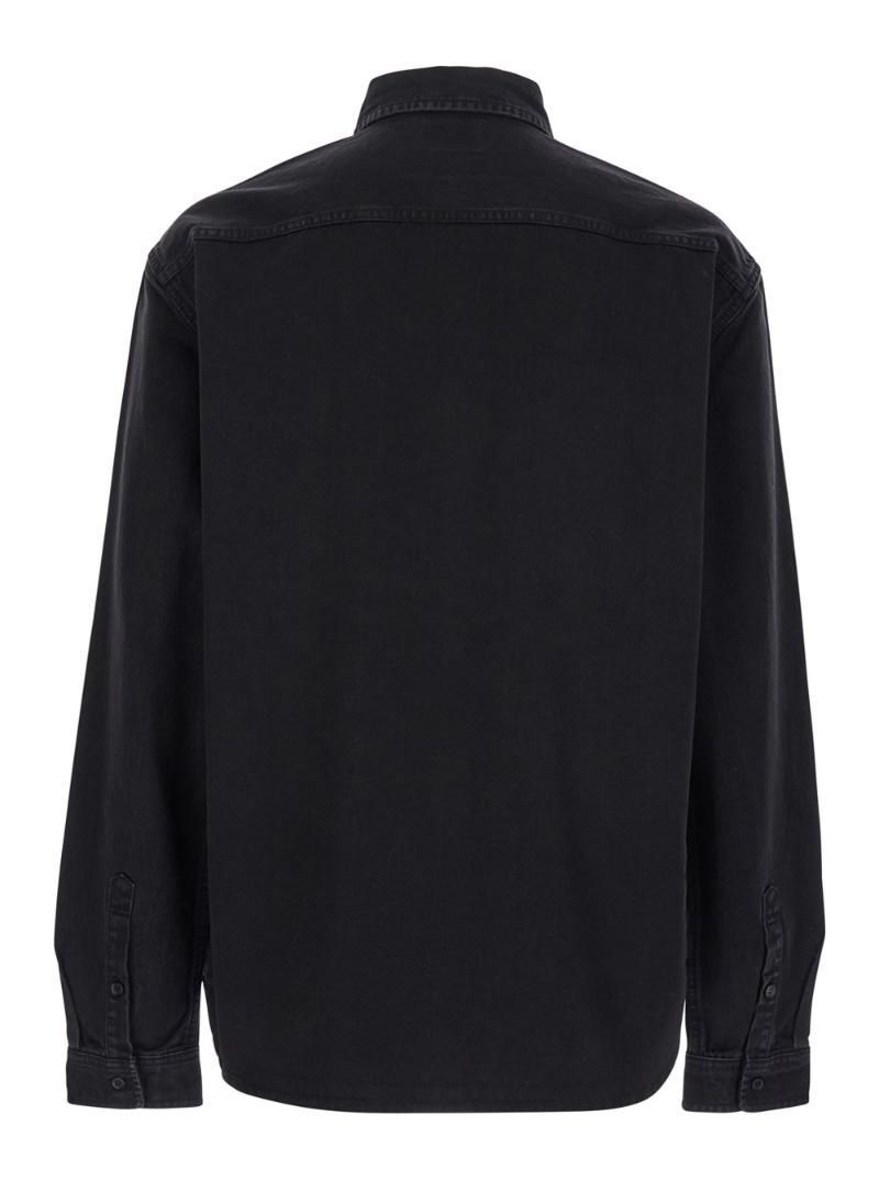 SAINT LAURENT Black Oversized Shirt with Tonal Cassandre Embroidery in Denim Man 800328Y32XA1158