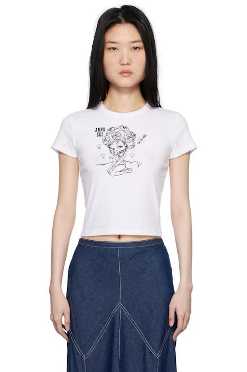 25 SS 안나수이 화이트 비치 걸 크루넥 베이비 티셔츠 251894F110001