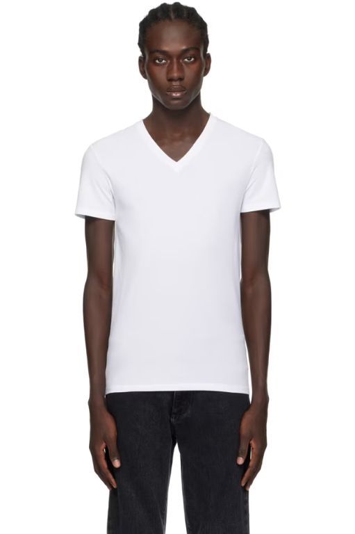 [제냐]White V Neck T Shirt 241142M213015