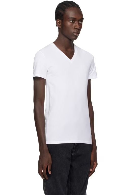 [제냐]White V Neck T Shirt 241142M213015