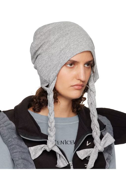 [VeniceW]Gray Pigtail Beanie 242426F014005