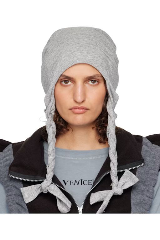 [VeniceW]Gray Pigtail Beanie 242426F014005