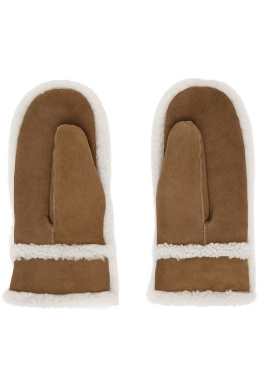 [이브살로몬]Tan Suede Shearling Mittens 242594F012001