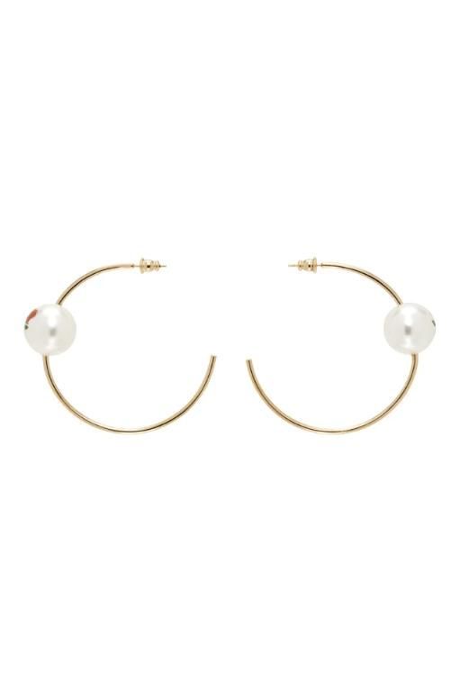 [Safsafu]Gold Pearl   Roses Hoop Earrings 231413F022012