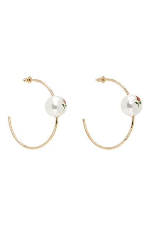 [Safsafu]Gold Pearl   Roses Hoop Earrings 231413F022012