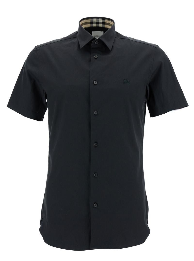 Burberry 8079596A1189 Black Short Sleeve Shirt with Equestrian Knight Embroidery in Stretch Cotton Man