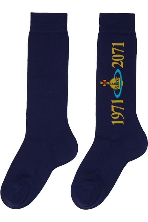 [비비안웨스트우드]Navy Soccer Socks 242314M220006