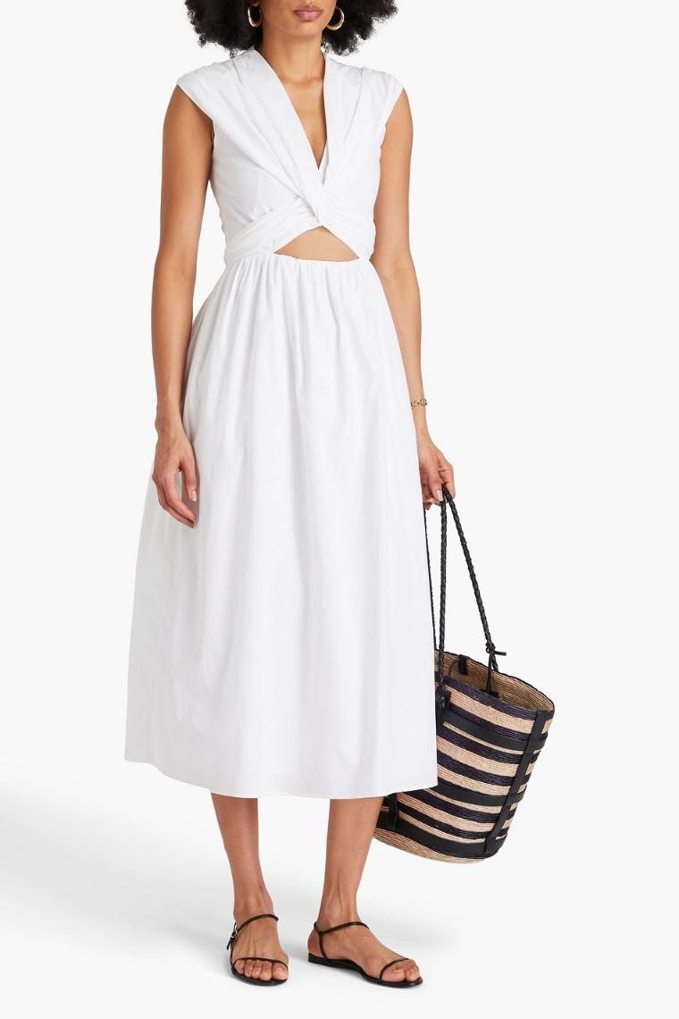 TOVE Carine twist front cutout cotton poplin midi dress