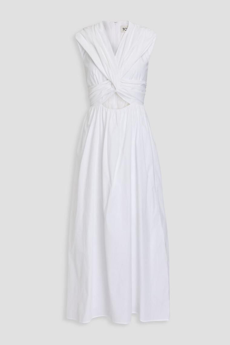 TOVE Carine twist front cutout cotton poplin midi dress