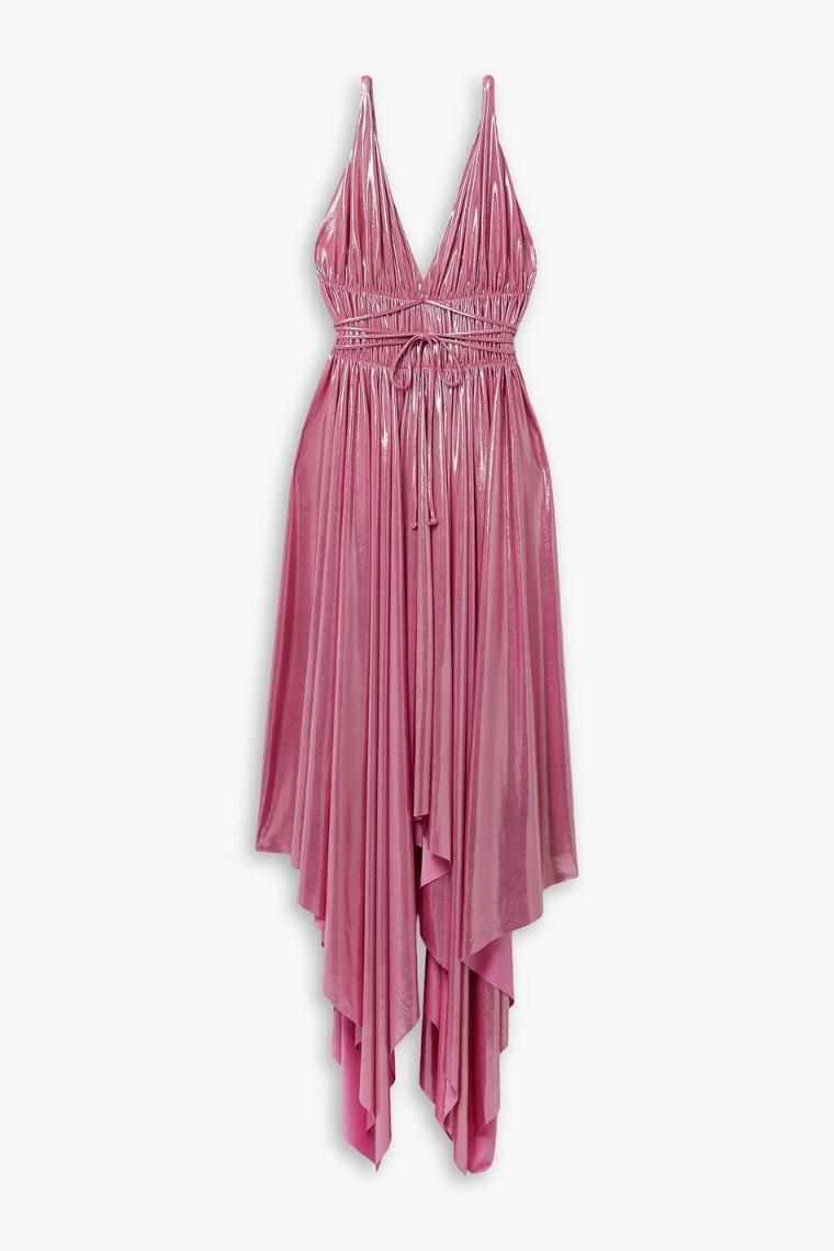 노르마카말리 Goddess asymmetric gathered stretch lame dress 1647597348322707
