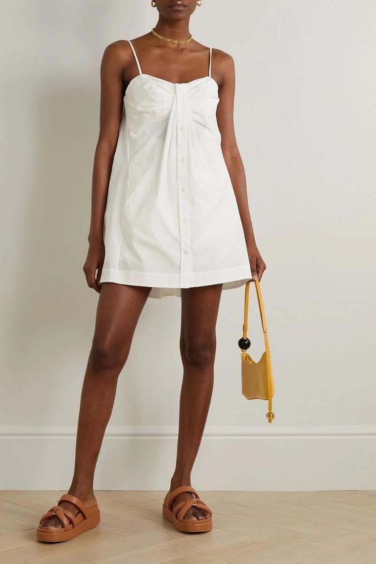 SIMKHAI Kendall gathered cotton blend poplin mini dress 1647597351386404