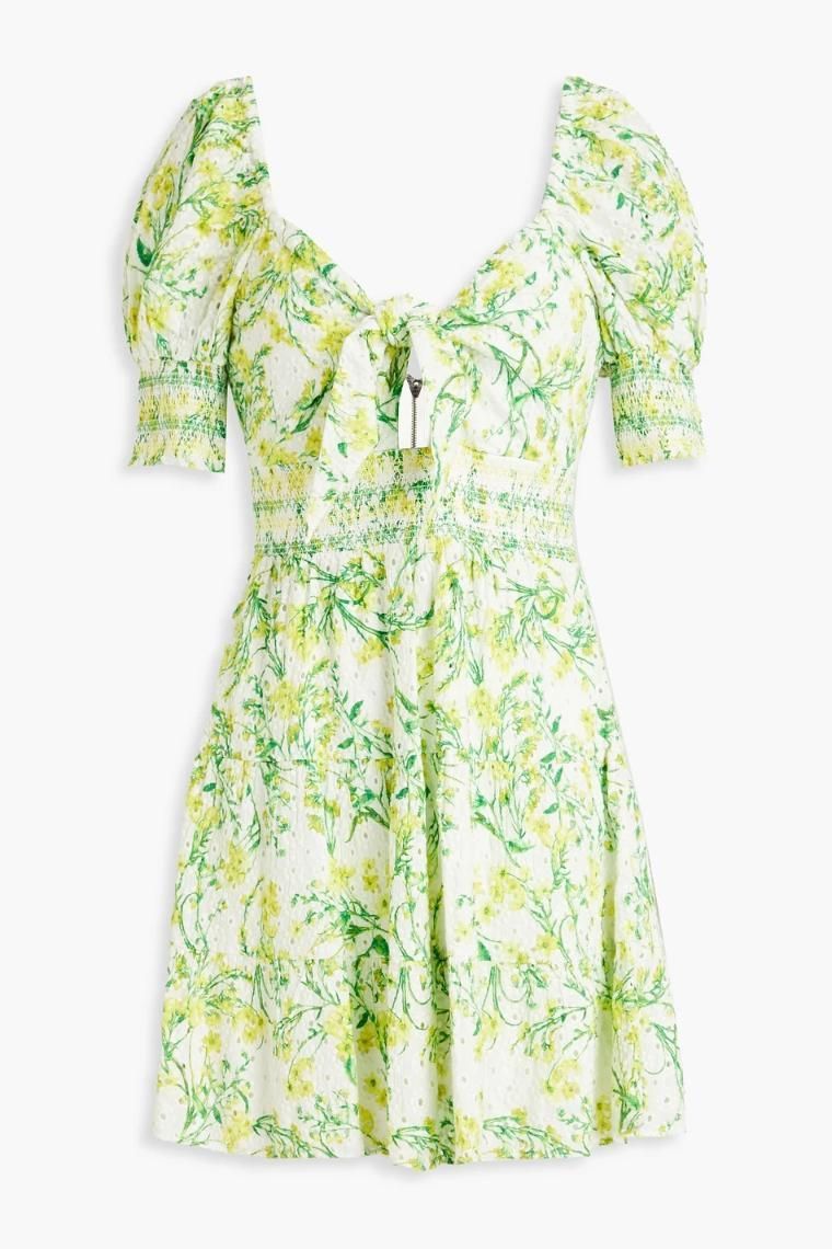 앨리스앤올리비아 Kristie smocked floral print broderie anglaise mini dress 1647597300401380