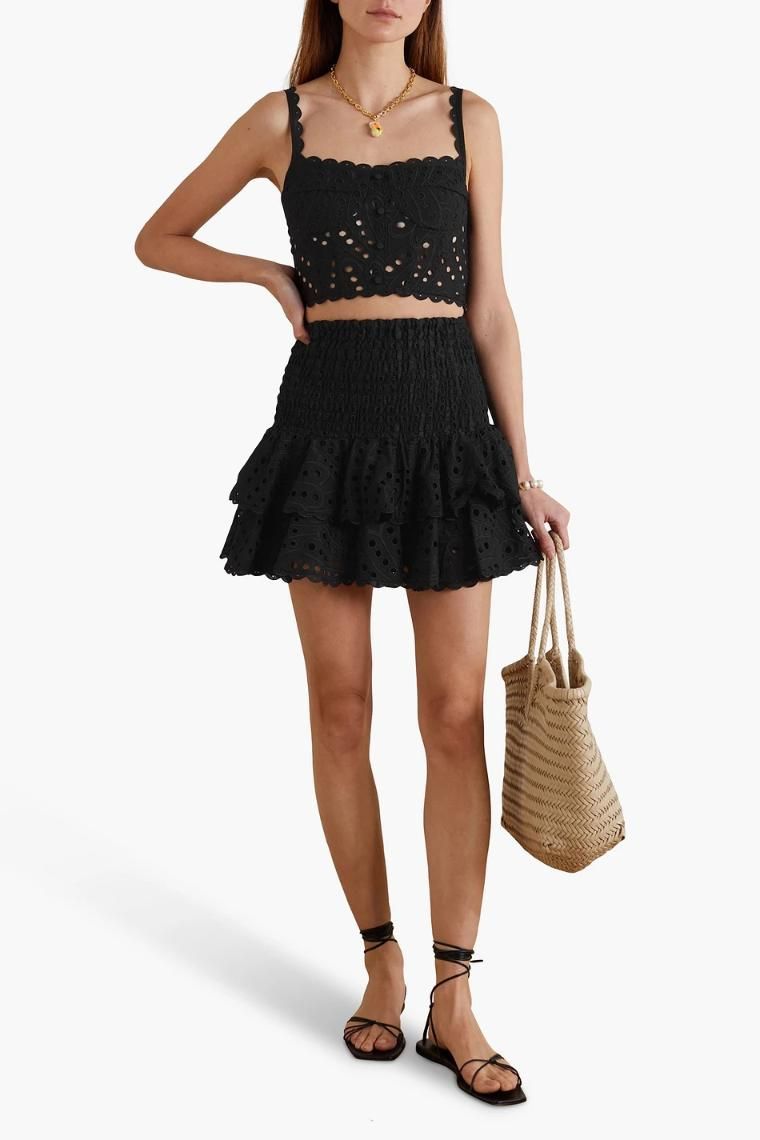 CHARO RUIZ IBIZA Tessa cropped broderie anglaise cotton blend top 1647597327476180