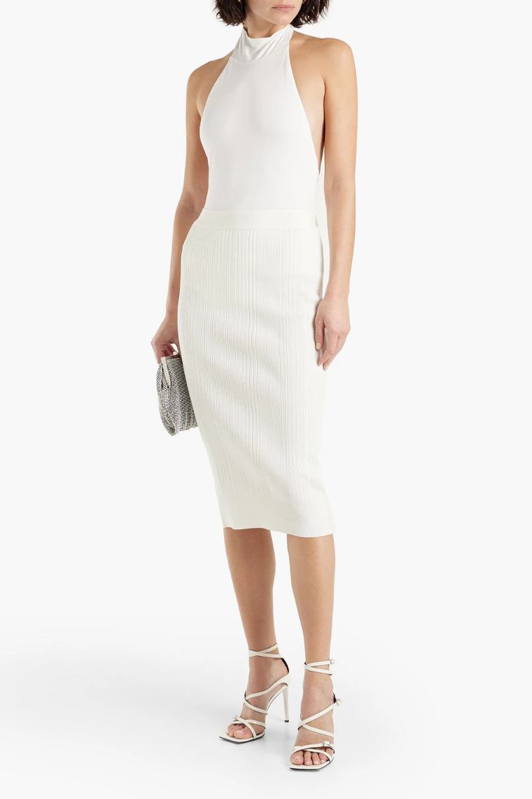 에르베 레제 Metallic ribbed knit midi pencil skirt 1647597303920834