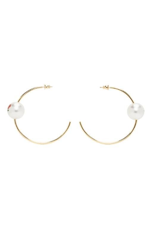 [Safsafu]Gold Pearl   Roses Hoop Earrings 232413F022000