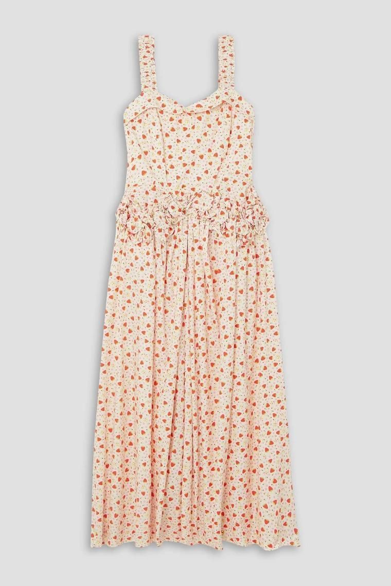 BATSHEVA Farley ruffled printed cotton poplin midi dress