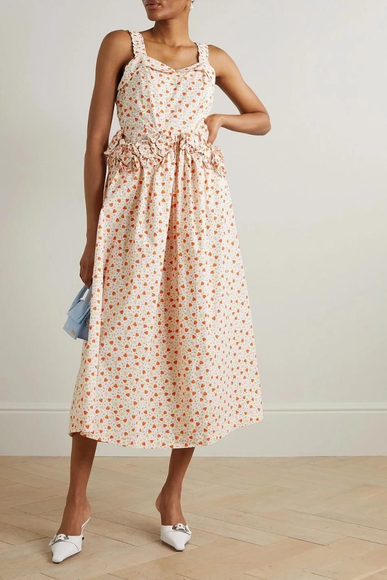 BATSHEVA Farley ruffled printed cotton poplin midi dress