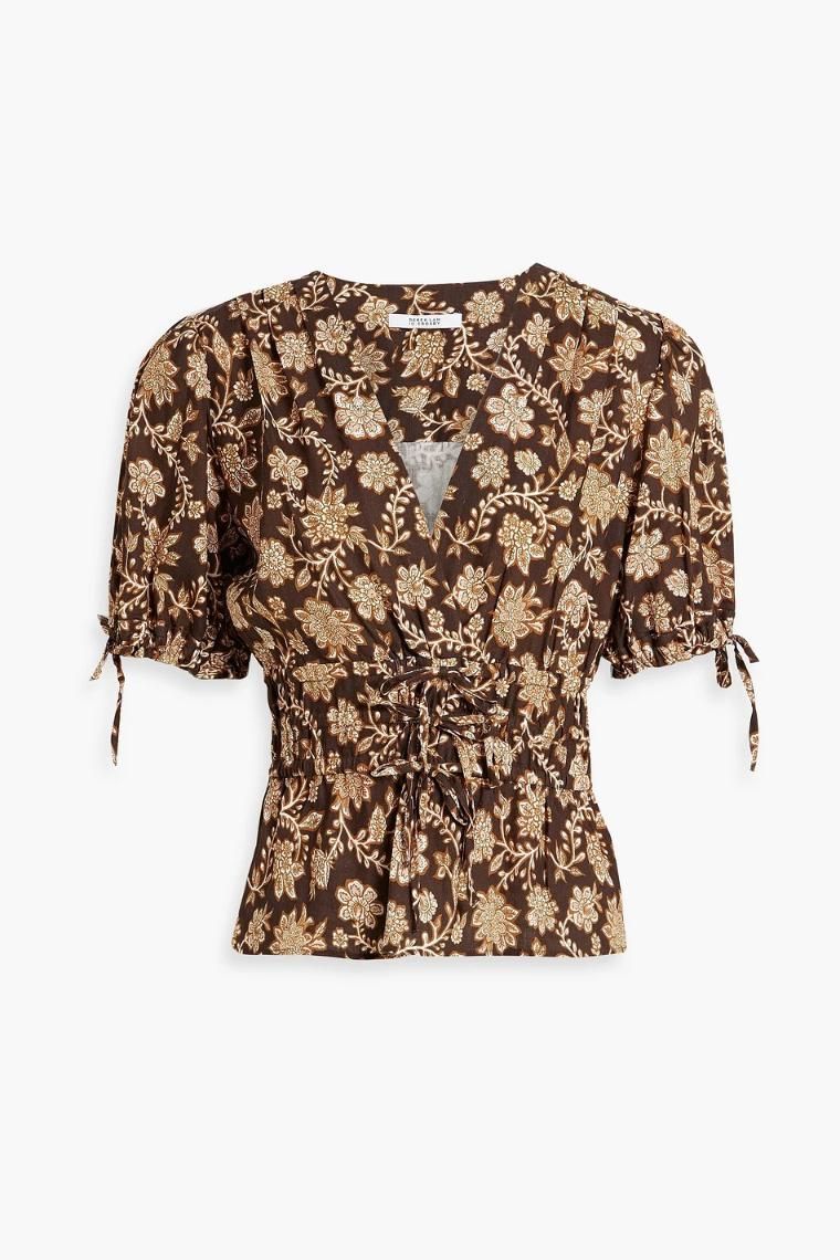 데렉램10크로스비 Rhea wrap effect printed linen blend top 1647597338285150