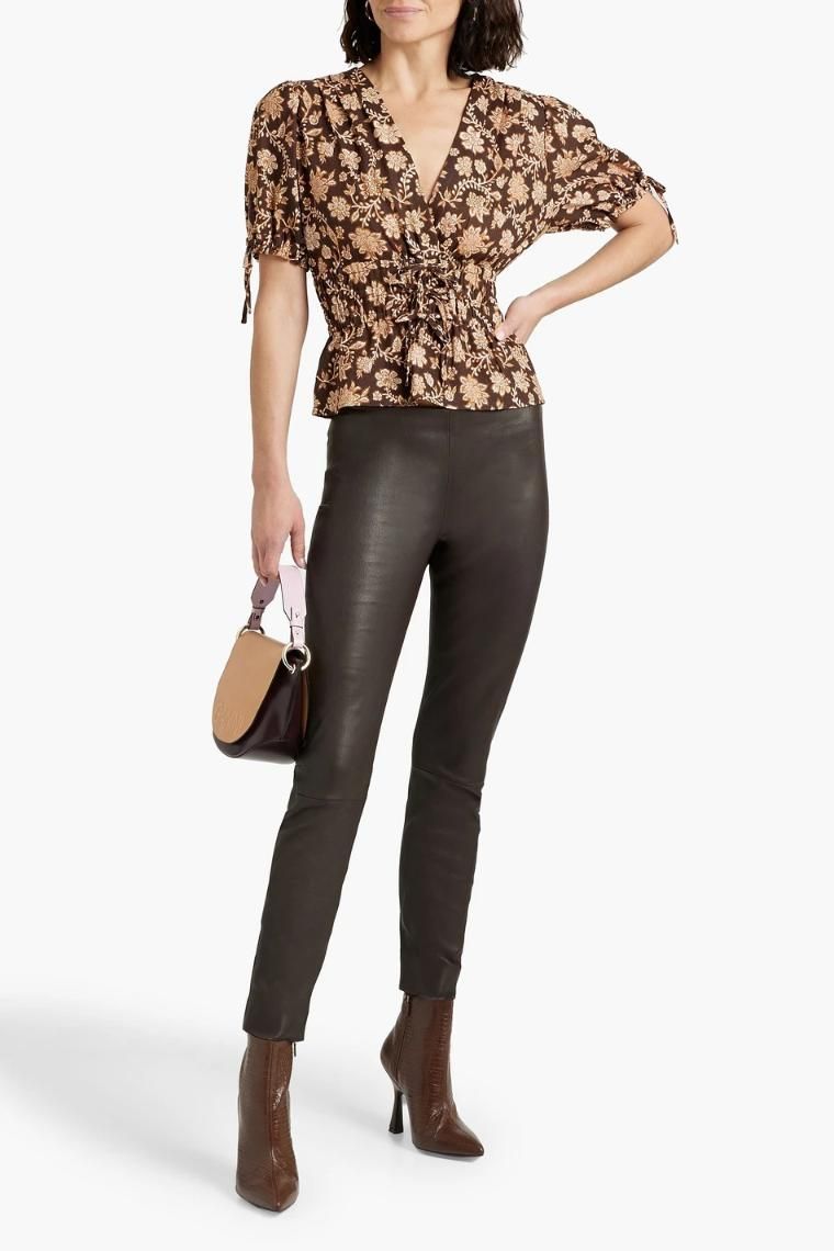 데렉램10크로스비 Rhea wrap effect printed linen blend top 1647597338285150