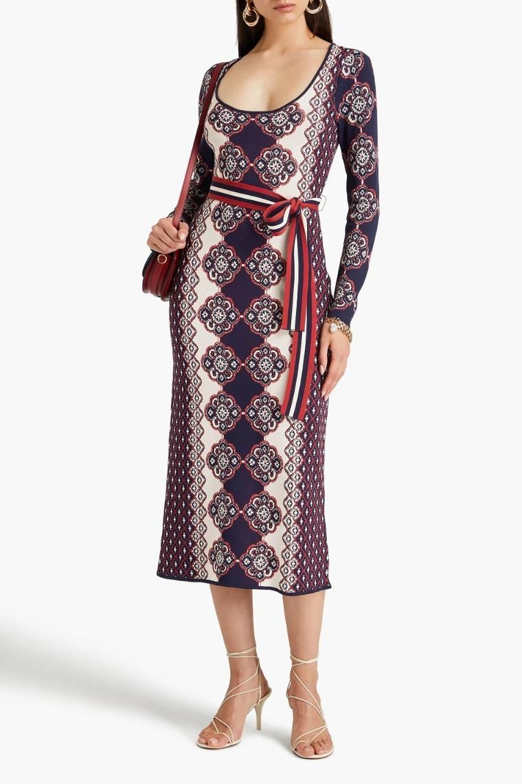 CARA CARA Valerie belted jacquard knit midi dress 1647597351938120