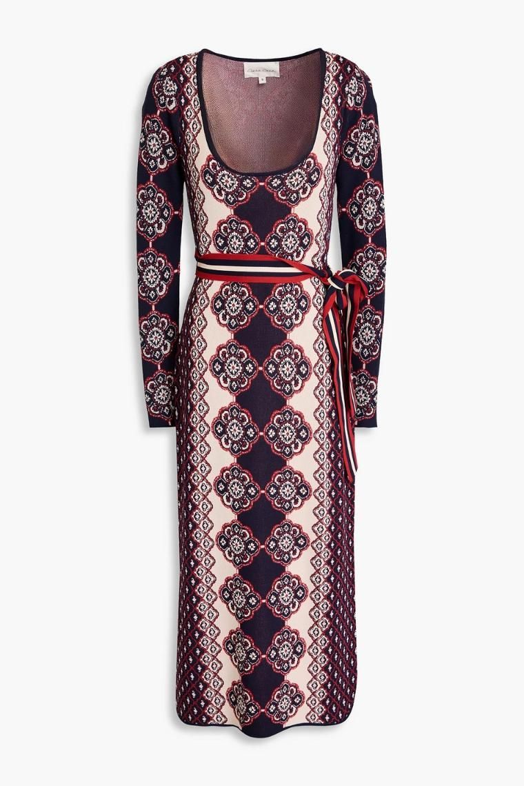 CARA CARA Valerie belted jacquard knit midi dress 1647597351938120