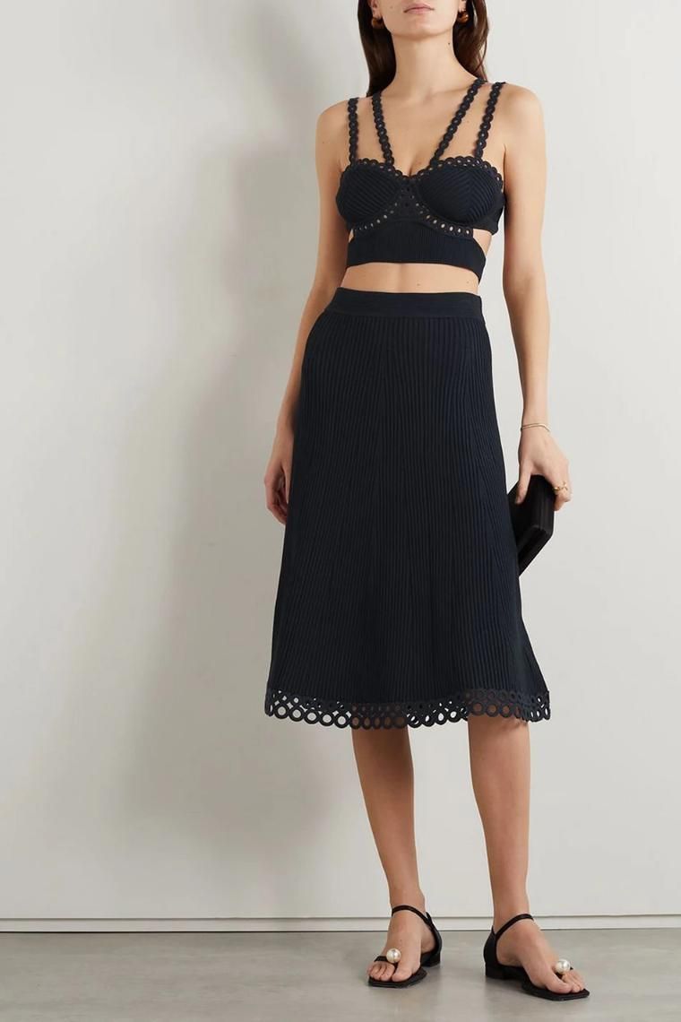 SIMKHAI Liana embellished cutout ribbed knit bralette 1647597351389832